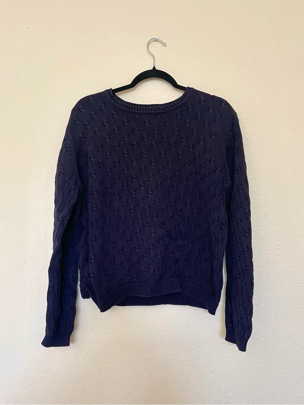 Vintage Hunt Club Navy Blue Cable Knit Crewneck Sweater 100% Cotton Large 12/14